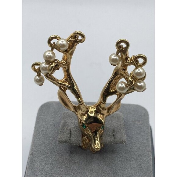 Kenneth jay lane Reindeer Brooch Dangling Pears & Crystal Eyes KJL - Picture 1 of 10